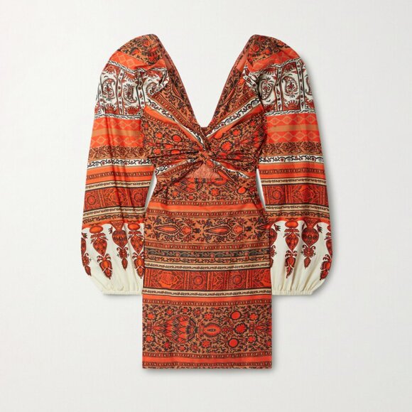 Johanna Ortiz Tropical Mantra Mini Dress Blockprint Fiesta Red Size 0 NEW NWT - Picture 3 of 13